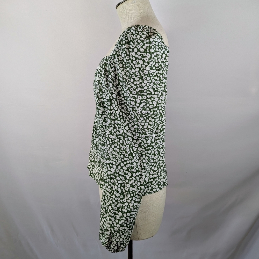 Boden Top Sweetheart Neckline Long Blouson Sleeve Tulip Sprig Print Green 6 NWT - Picture 8 of 14